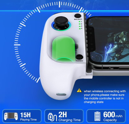 Wireless Belro gaming controller for iPhone and Android smartphones with ergonomic design and easy Bluetooth connection.