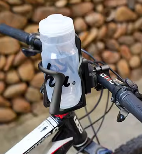 Belro bike bottle holder attached to a men's cycling jersey, designed to hold a water bottle during rides.