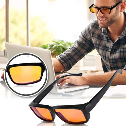 Belro blue light blocking gaming glasses with black frames, designed to protect eyes from computer screen radiation and UV.