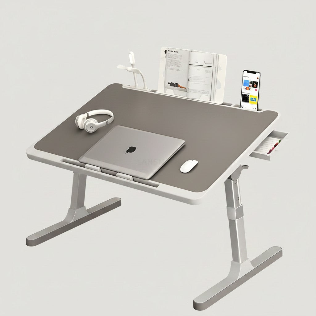 Belro adjustable laptop stand for bed, supporting ergonomic use with a sturdy, portable design suitable for relaxed work.