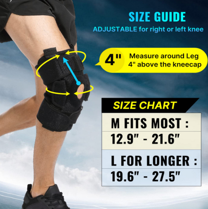 Belro adjustable hinged knee brace designed for meniscus tear support, featuring straps and flexible hinges for stability and comfort.