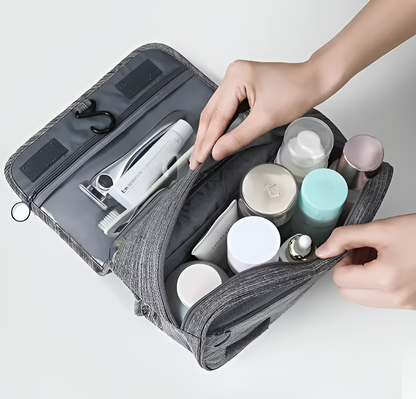 Belro men's hanging toiletry bag made of Oxford fabric, compact travel organizer with multiple compartments and sturdy hook.