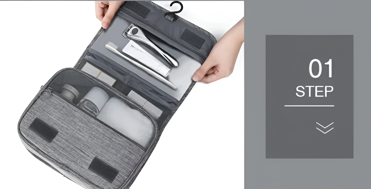 Belro men's hanging toiletry bag made of Oxford fabric, compact travel luggage with multiple compartments for toiletries.