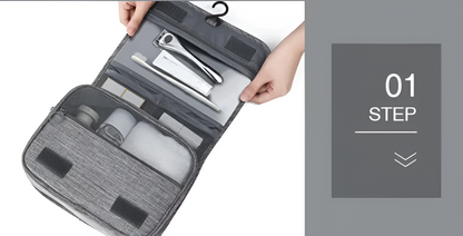 Belro men's hanging toiletry bag made of Oxford fabric, compact travel luggage with multiple compartments for toiletries.