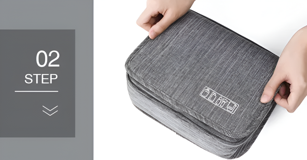 Men's hanging toiletry bag by Belro, made of durable Oxford fabric, with multiple compartments for travel essentials.