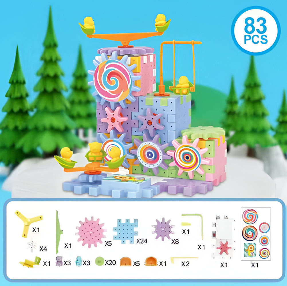 Colorful Gear Toys from Belro, fun mechanical toys and games suitable for children, with vibrant plastic gears and playful design.