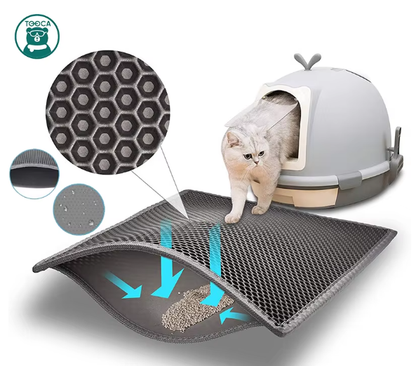 Belro cat litter mat with double-layer design, waterproof and non-slip surface, placed outside a litter box for trapping stray litter.
