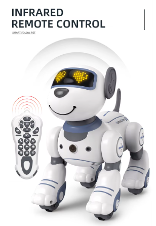 Belro robot dog toy with remote control, electronic stunt features, voice command, and programmable functions for kids' toys and games.