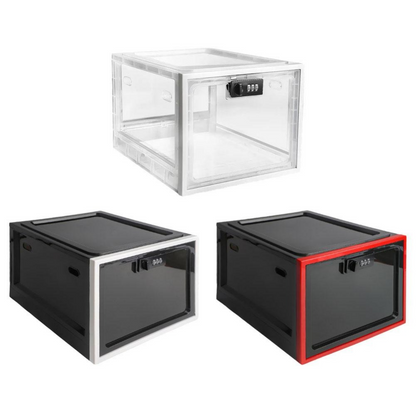 Belro heavy-duty lockable refrigerator food storage bin, durable plastic with secure locking lid for organized kitchen storage