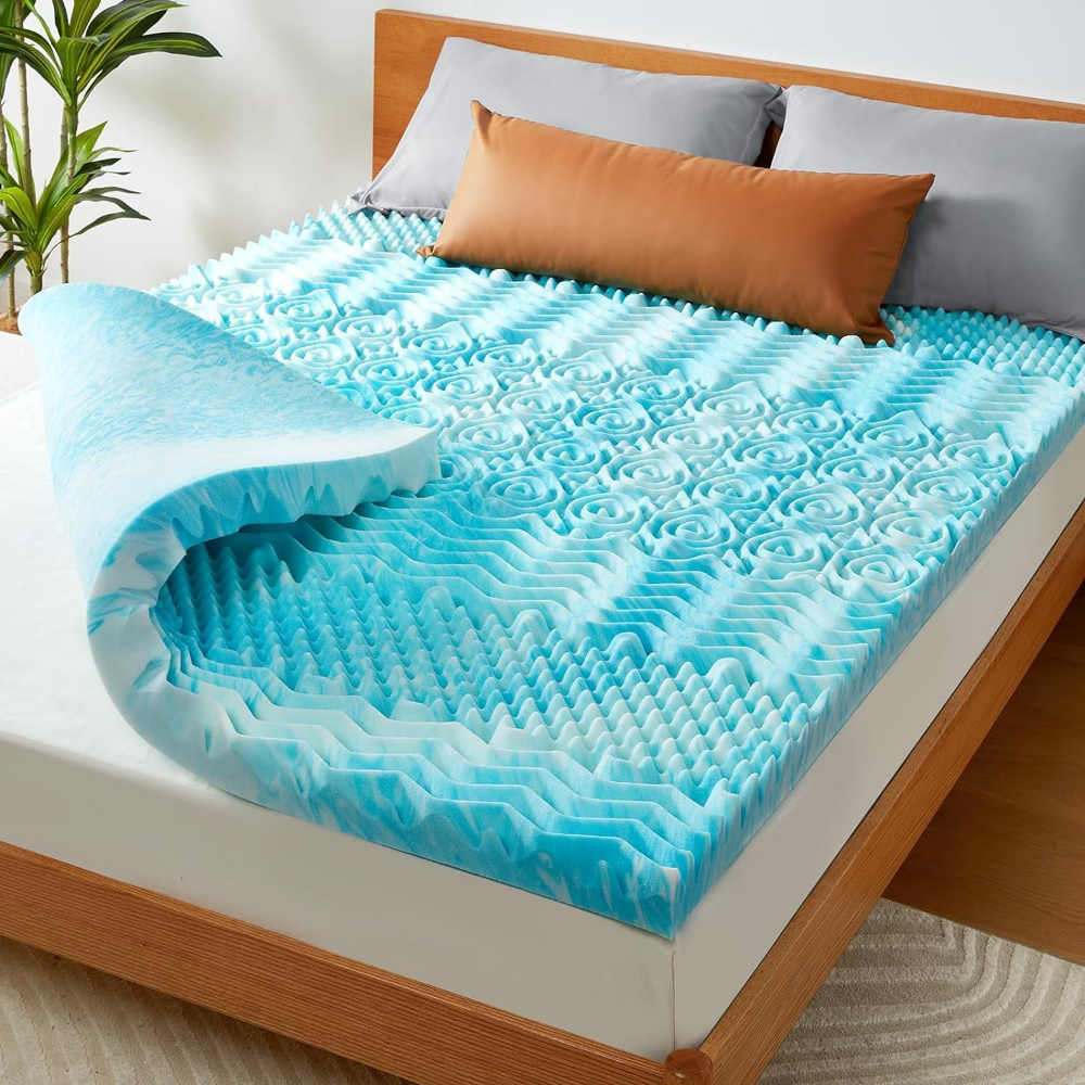 Belro premium cooling egg crate foam mattress topper with breathable, supportive design for enhanced sleep comfort.