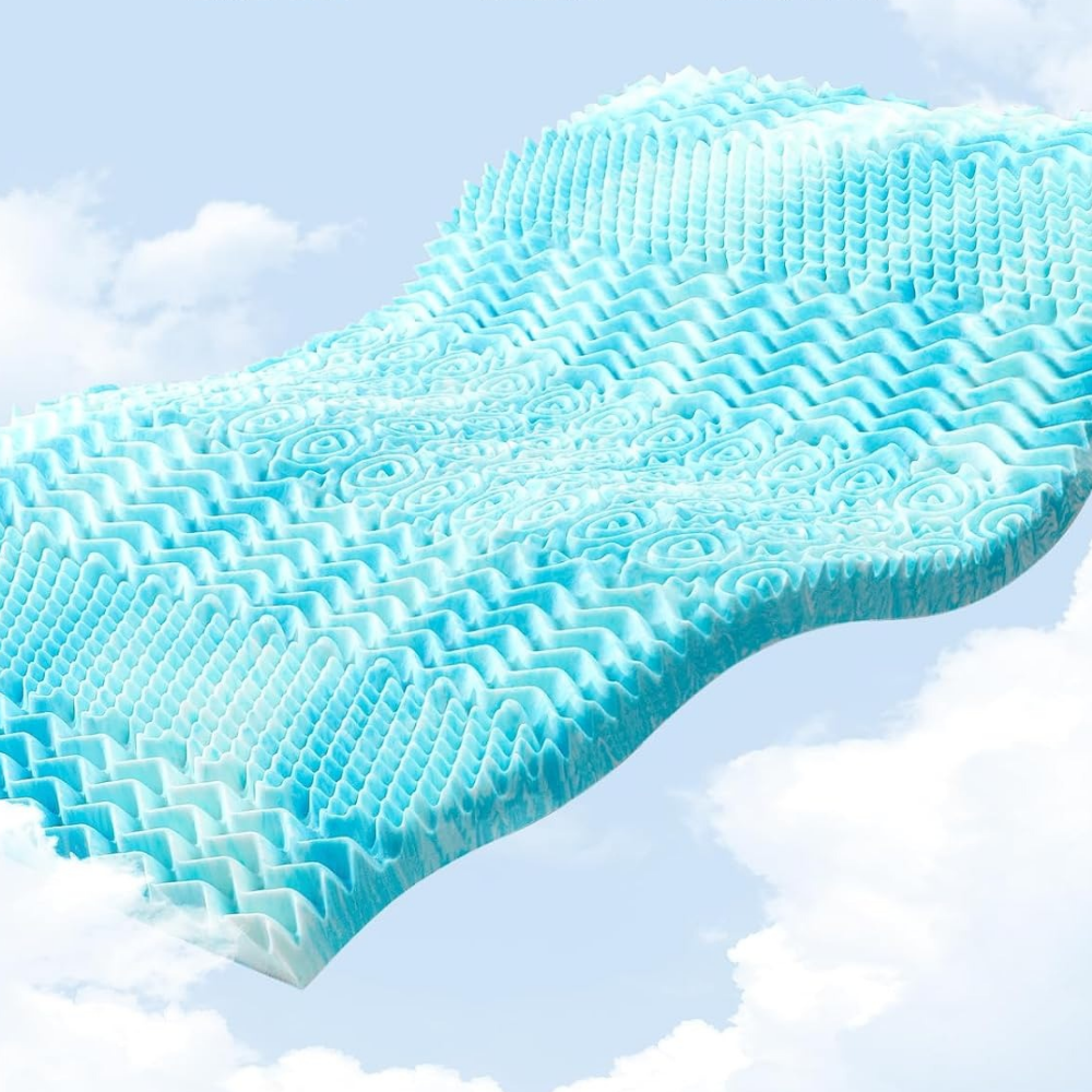 Belro premium cooling egg crate foam mattress topper showing soft, breathable foam with a textured egg crate design for enhanced comfort.