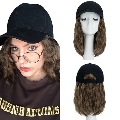 Belro heat resistant synthetic wavy wig extension attached to a baseball cap, styled for casual hair accessory looks