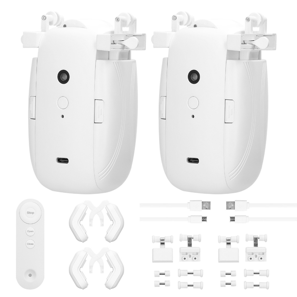 Belro automatic robot curtain opener with remote control, showcasing sleek electronic device for smart home window automation.