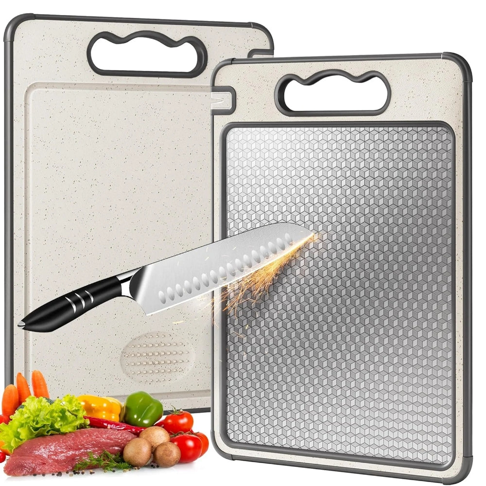 Belro stainless steel cutting board with scratch-resistant surface, ideal for kitchen and dining food preparation.