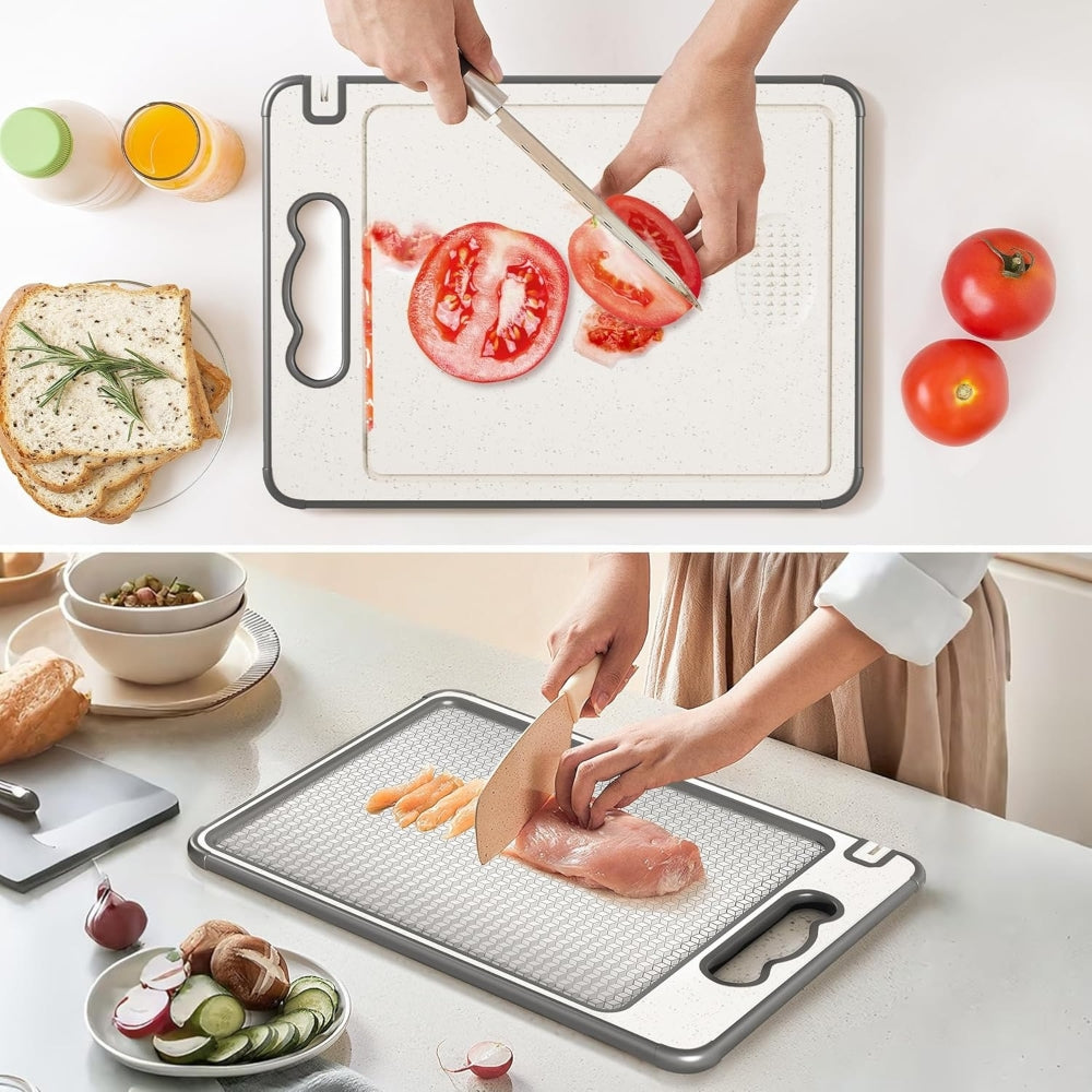 Belro stainless steel cutting board with scratch-resistant surface, ideal for kitchen and dining food prep.