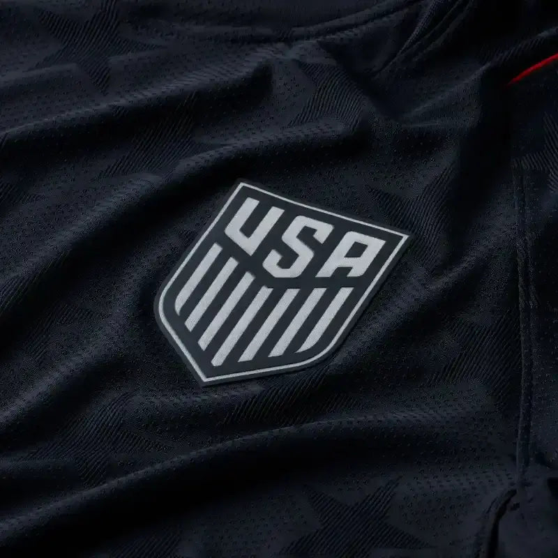 Zendra Light 2026 USA Away Jersey with team crest, featuring red, white, and blue colors, sportswear for soccer fans.