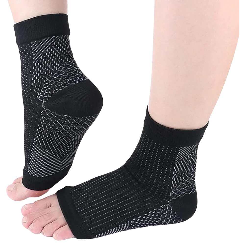 Belro compression support socks with open-toe design and non-slip fit, providing comfortable, supportive wear for improved circulation.