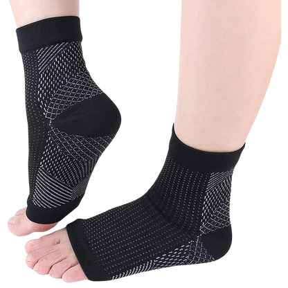 Belro compression support socks with open-toe design and non-slip fit, providing comfortable, supportive wear for improved circulation.