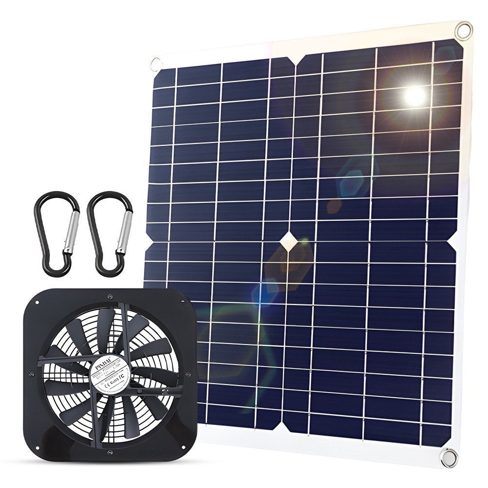 GETDECO 20W waterproof solar vent fan kit, 10-inch high-speed USB-powered exhaust fan for chicken coops, greenhouses, sheds, and pet houses.