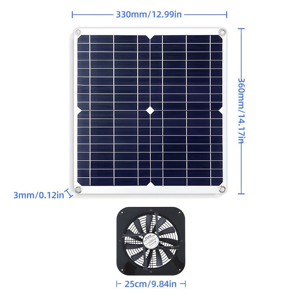 GETDECO 20W waterproof solar vent fan kit, 10-inch high-speed USB-powered exhaust fan for chicken coops, greenhouses, and sheds.