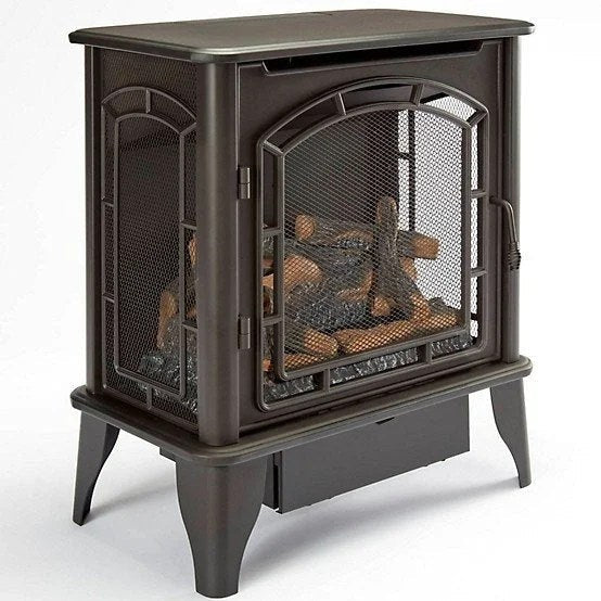 Bluegrass Living Panorama Vent Free Dual Fuel 3-Sided Gas Stove by Casavibeo, with a modern design and visible glass panels.