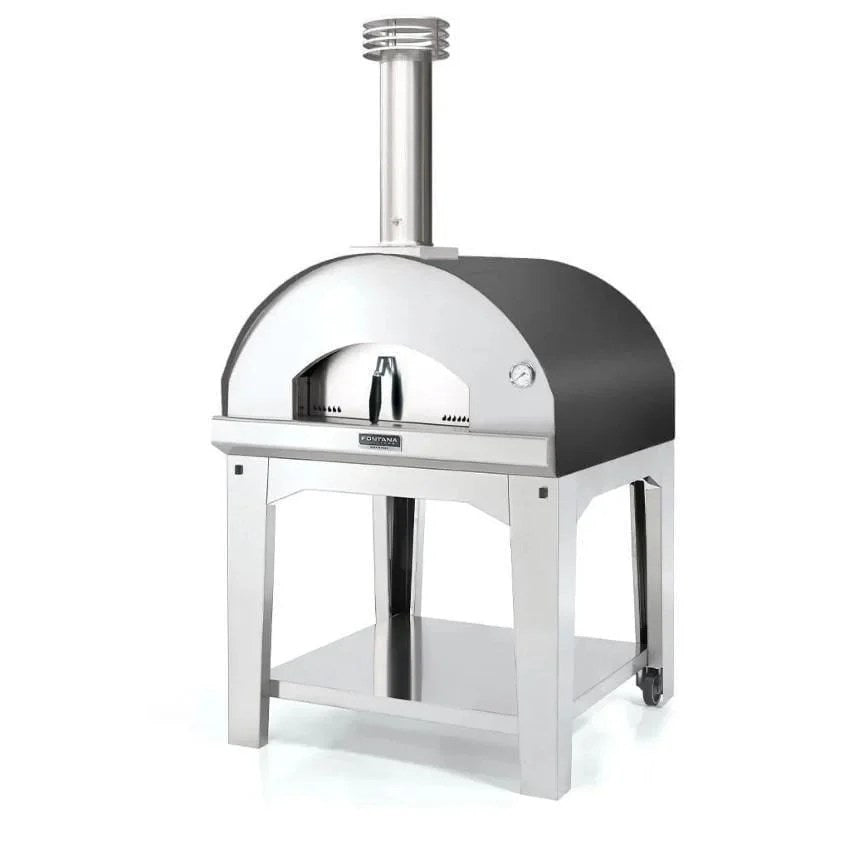 Casavibeo Fontana Forni Marinara wood-fired pizza oven in anthracite, showcasing its compact design and traditional pizza baking interior.