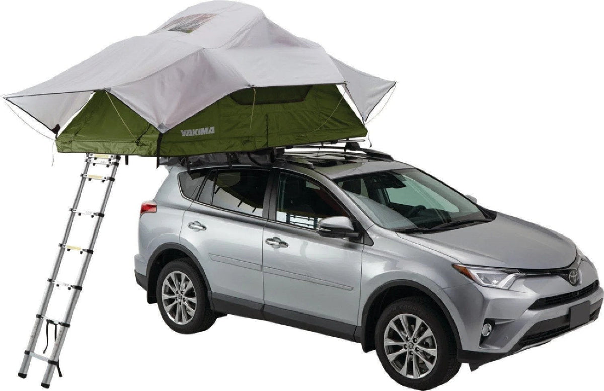 Casavibeo Yakima Skyrise rooftop tent set up on a vehicle, showcasing its durable fabric and spacious interior for outdoor camping.