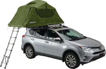 Casavibeo Yakima Skyrise rooftop tent set up on a vehicle, showcasing its spacious design and sturdy construction for outdoor camping.