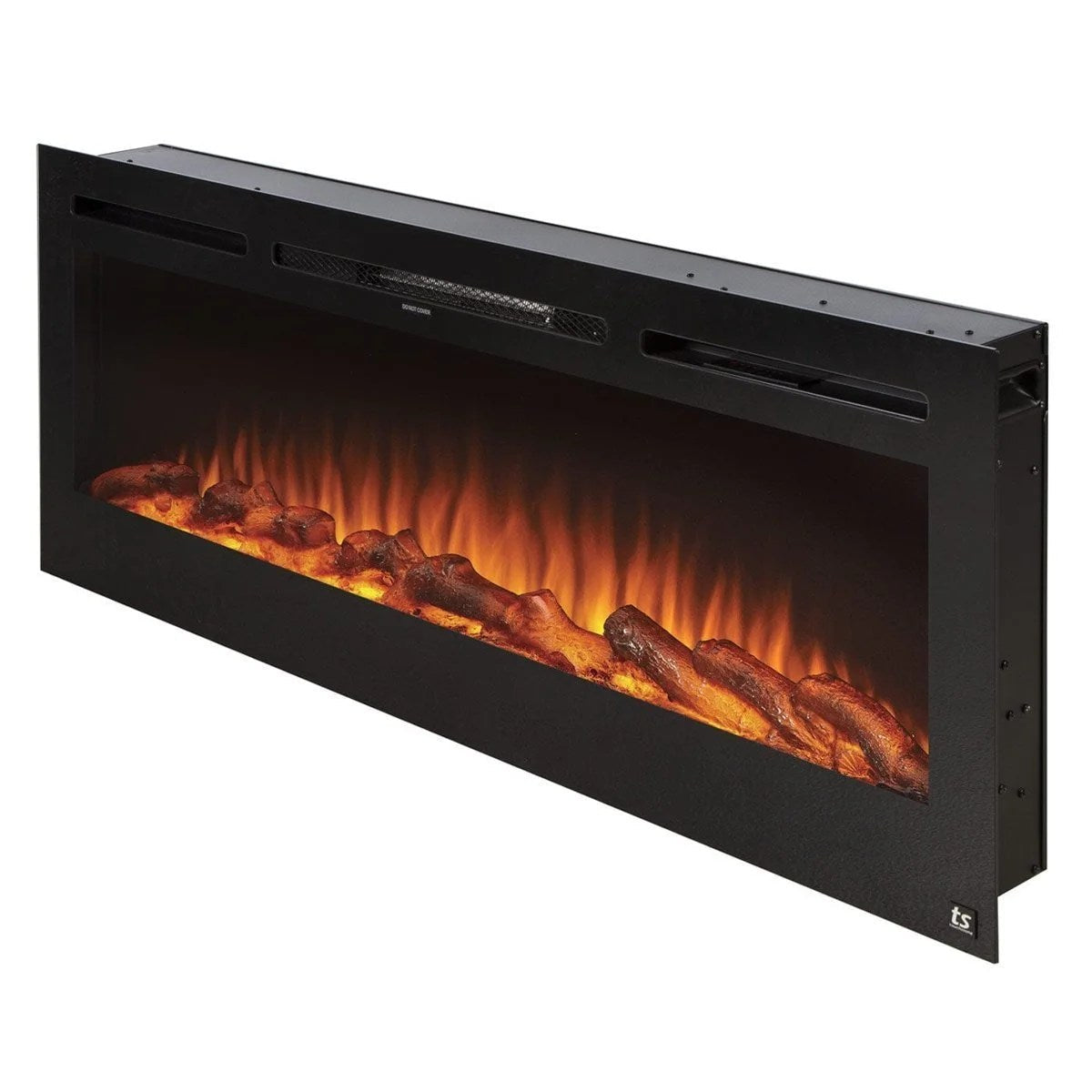 Casavibeo Touchstone Sideline wall mount electric fireplace with sleek black frame and modern design, showcasing realistic flame effect.