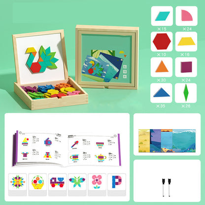 Mivoza magnetic wooden building blocks with pattern cards, colorful educational toy for creative construction and play.