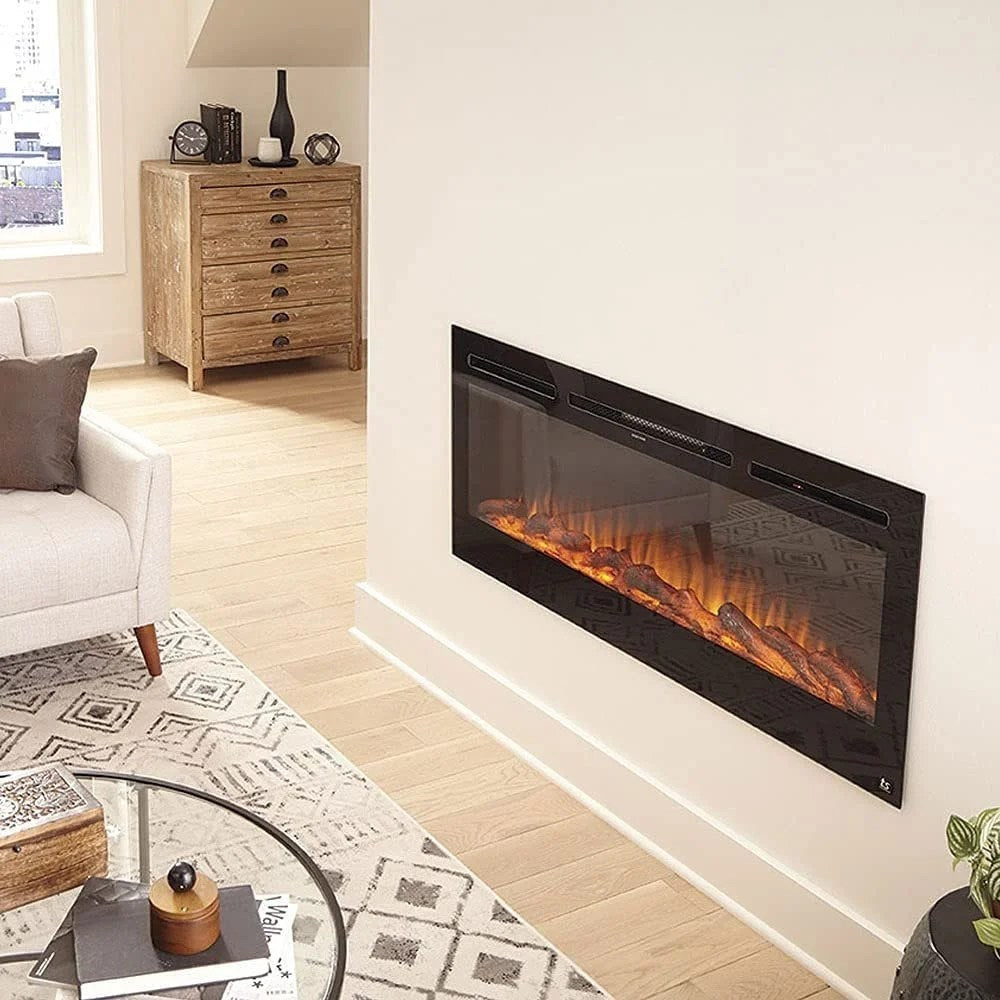 Casavibeo Touchstone Sideline wall mount electric fireplace with sleek black finish and realistic flame display.