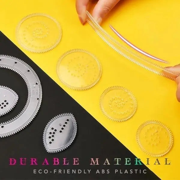 Mivoza 22-piece spiral ruler set for creative drawing, geometric patterns, and kids-friendly arts and crafts projects.