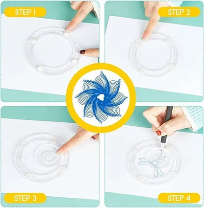 Mivoza 22-piece spiral ruler set for creative drawing and geometric patterns, suitable for kids and arts and crafts projects.
