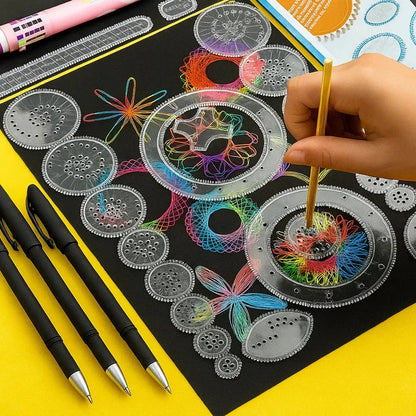 Mivoza 22-piece spiral ruler set for creative drawing, geometric patterns, and kids' arts and crafts projects.