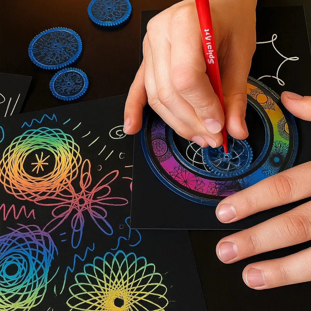 Mivoza 22-piece spiral ruler set for creative drawing, geometric patterns, perfect for kids and arts and crafts projects.