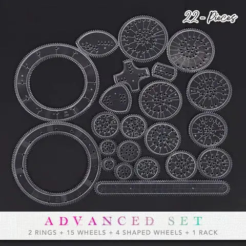 Mivoza 22-piece spiral ruler set for creative drawing, geometric patterns, and kids-friendly arts and crafts drawing tools.