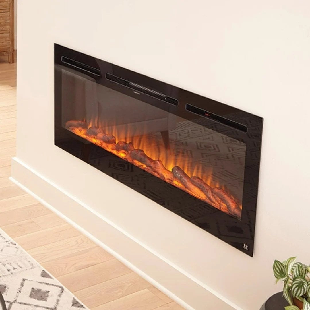 Casavibeo Touchstone Sideline Wall Mount Electric Fireplace showcasing a sleek, modern design with realistic flames and clean wall mounting