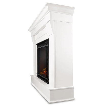 Casavibeo Real Flame Chateau electric fireplace with realistic flame effect and classic design, shown in a cozy living room setting.