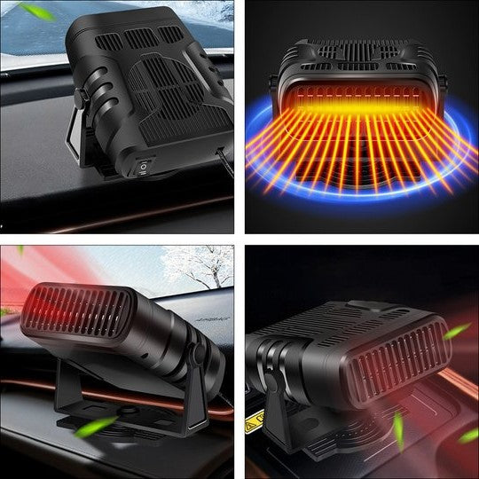 Belro 12V automotive portable car heater plugged into vehicle outlet, compact and functional for quick interior warmth.