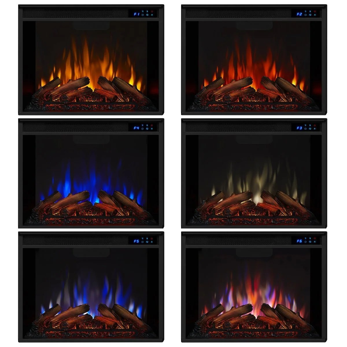 Casavibeo Real Flame Chateau electric fireplace with realistic flame effects and modern mantel design, shown in a cozy living room setting.