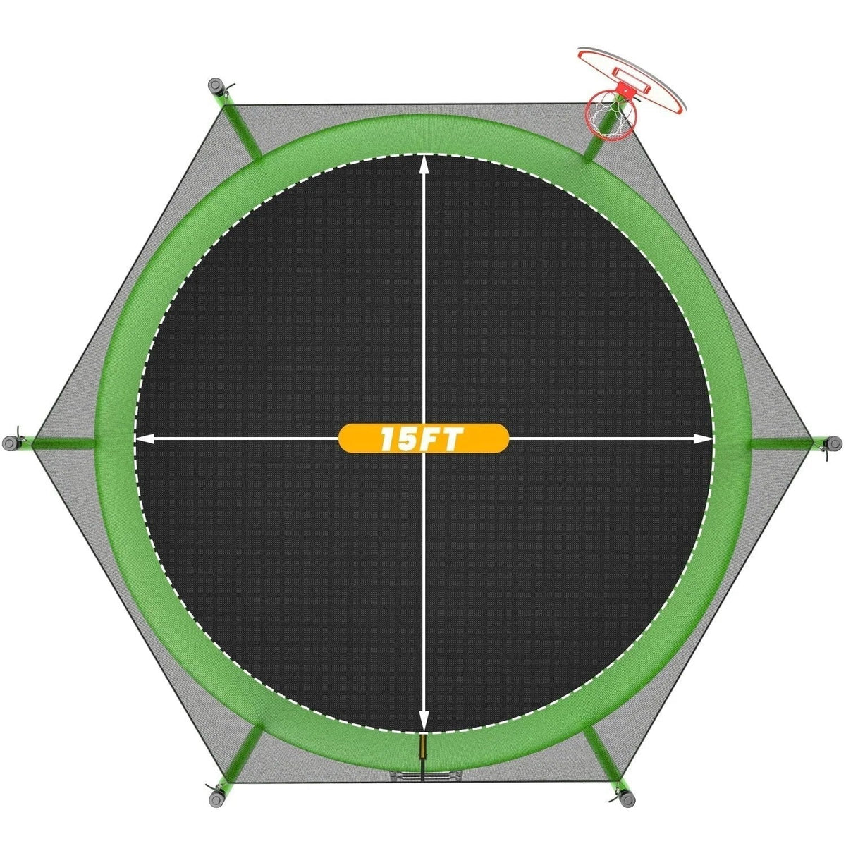 Casavibeo JumpFlex HERO 15ft trampoline with safety net and padded edges, designed for outdoor backyard bouncing fun.