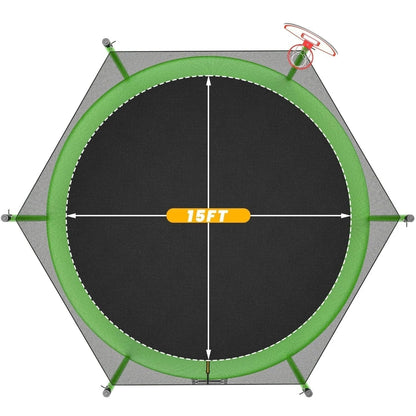 Casavibeo JumpFlex HERO 15ft trampoline with safety net and padded edges, designed for outdoor backyard bouncing fun.