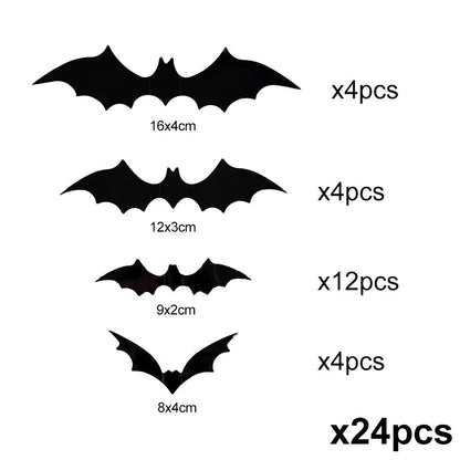 Set of 24 Belro 3D PVC Halloween bat wall stickers, featuring spooky bat designs for decorating walls during Halloween.