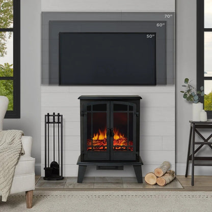 Casavibeo Real Flame Foster 25-inch electric fireplace with realistic flame effect and sleek mantel design.