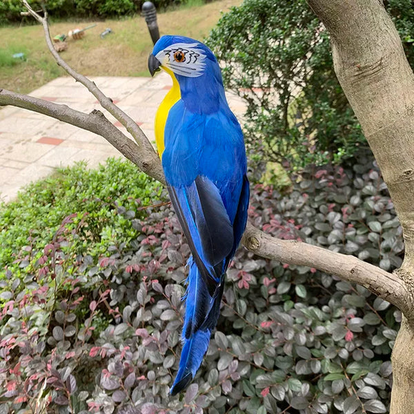 Lifelike Mivoza decorative parrot garden ornament, 25cm feathered bird figure for outdoor garden decoration and lawn display.