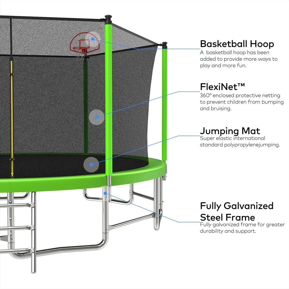 Casavibeo JumpFlex HERO 15ft trampoline with safety enclosure and sturdy frame, ideal for outdoor backyard fun.