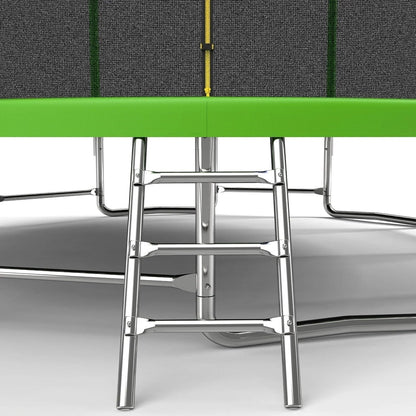 Casavibeo JumpFlex HERO 15ft trampoline with safety enclosure, showcasing the sturdy frame and jumping surface in a backyard setup.