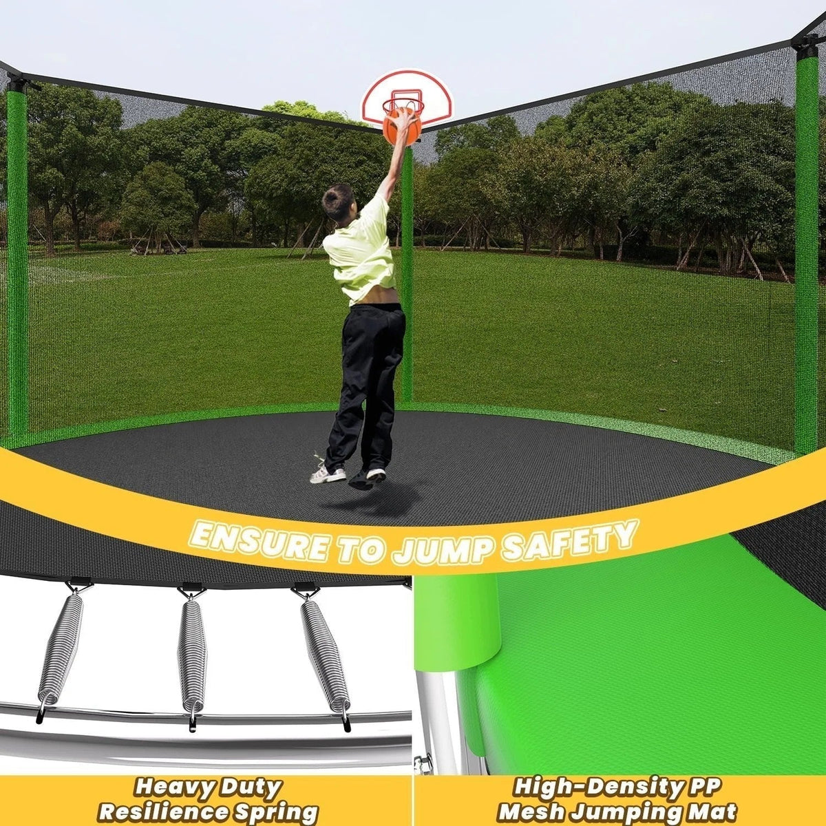 Casavibeo JumpFlex HERO 15ft trampoline with safety net and sturdy frame, ideal for outdoor backyard bouncing fun.