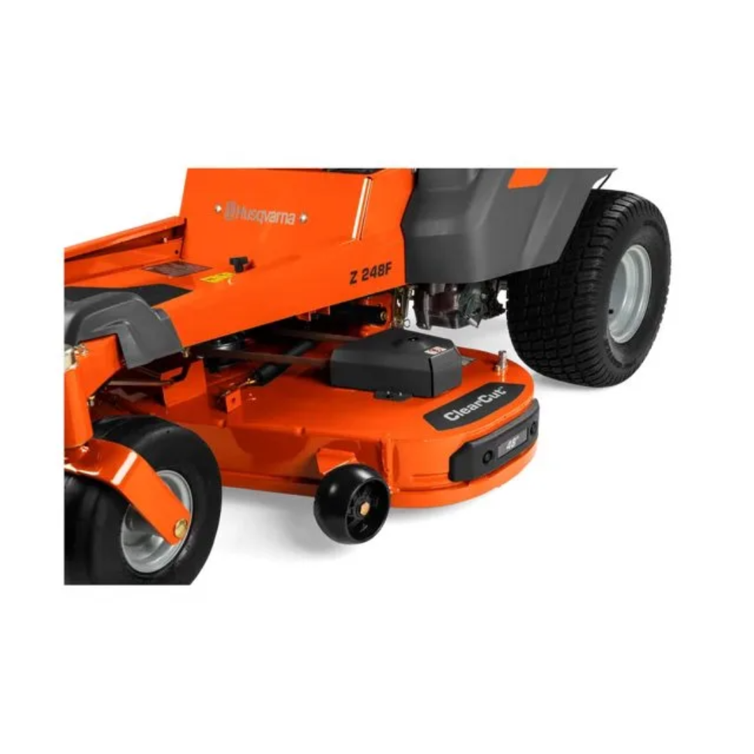 Husqvarna Z248F zero-turn lawn mower with 48-inch cutting deck, 23 HP V-twin engine, and rugged design for efficient yard work.