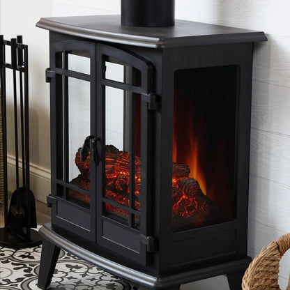 Casavibeo Real Flame Foster 25-inch electric fireplace with realistic flame display and sleek black finish.